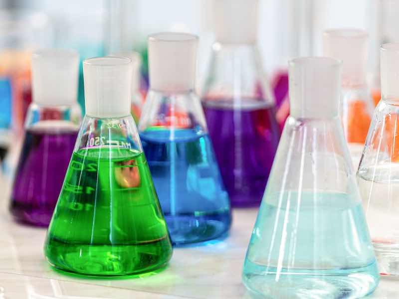 chemicals in flasks