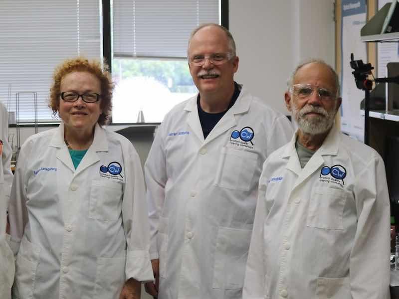 Professor Darren Williams and cleaning experts Barbara and Ed Kanegsberg 