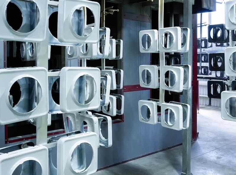 parts on a paint rack