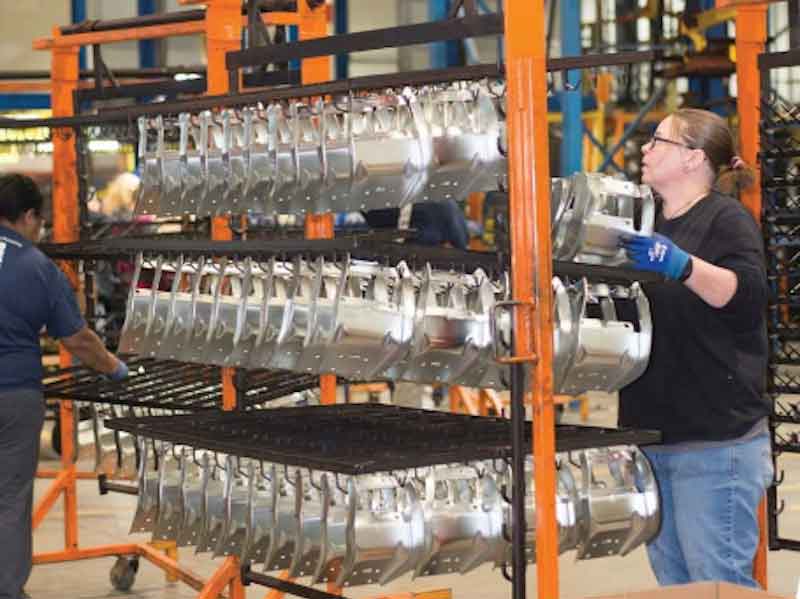 people racking parts