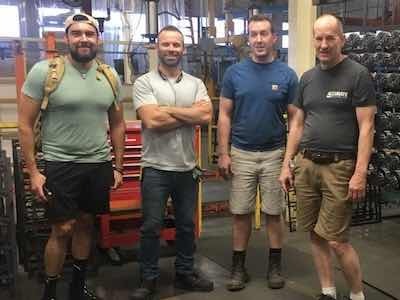 Luis Perez, Spencer Persons, Alex Kasper, and Dave Kasper in front of the ecoated die-casts for the Sphere.