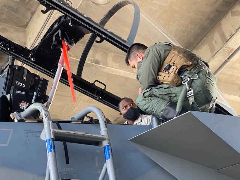 Members of the 18th Operational Medical Readiness Squadron work alongside aircrew members to collect air and swipe samples from the cockpit of an F-15C Eagle at Kadena Air Base, Japan, Jan. 27, 2021. The investigation for Hexavalent Chromium, a carcinogen, was initiated in 2020 by the Air Force Medical Readiness Agency â an agency that assists the Air Force Surgeon General in providing enterprise-level policy development, management and oversight. (Courtesy photo)