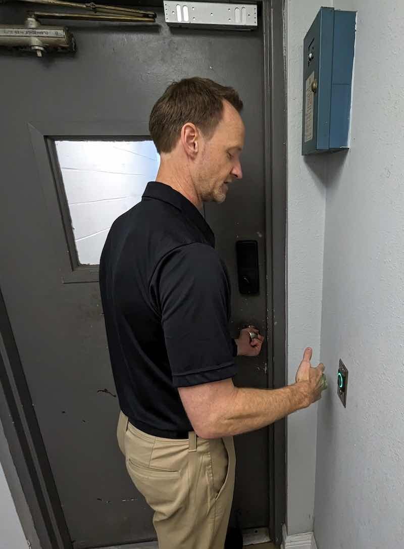 RaptorGuard's Josh Wilson checks on new security pads at Freedom Metal Finishing which are part of its cyber security overhaul.