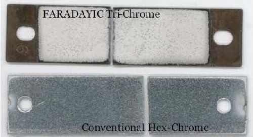 Figure 10 - Bend-to-break adhesion test results per AMS 2460, showing a direct comparison between the adhesion of trivalent chromium coating and a conventional hexavalent chromium coating.