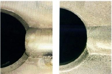 Figure 8 - Groove before and after electrochemical deburring.