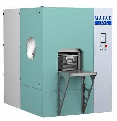 The cleaning solution is pumped into the chamber, and a vacuum is applied, which degasses and lowers the surface tension of the cleaning solution. 