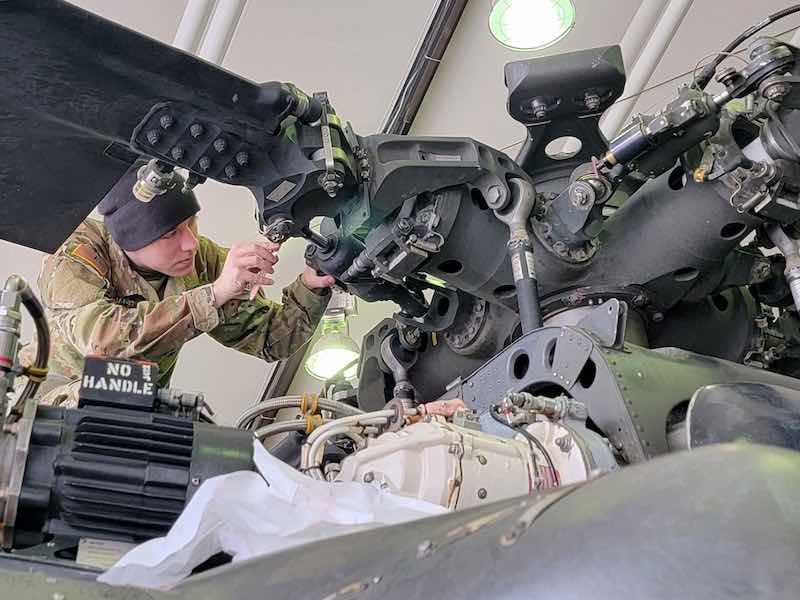 helicopter being repaired