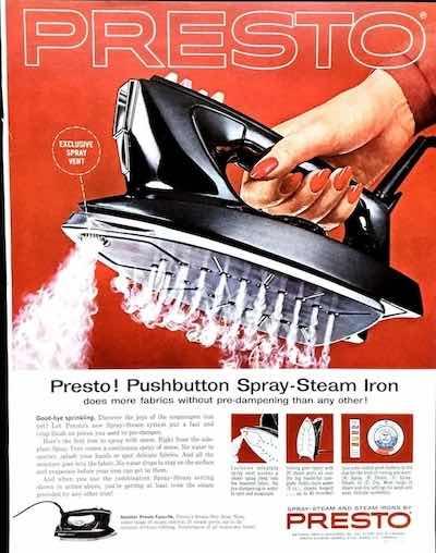 An ironing tool used to symbolize modernization at home, progress at the consumer level, and protection during wartime (Times, February 7, 1944, No. 6).