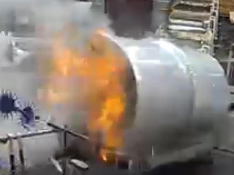 Facility security photo shows the fire after the explosion.