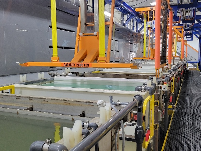 A new zinc line can do 10 racks an hour and 288 square feet each hour. 
