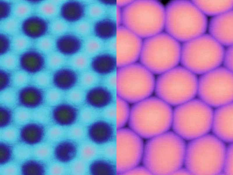AFM image of the aluminum substrate after the anodic oxide was chemically removed shows the arrangement of the oxide on the substrate. 