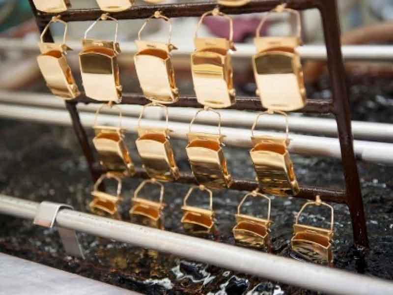 parts hung on a plating racks