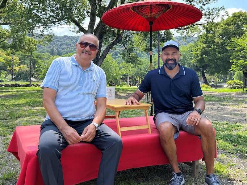 Patel and his son, Tej, enjoy a break on a vacation.