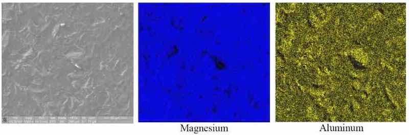 Figure 1âAs-Cast AZ91D: SEM Image and EDS mapping for magnesium and aluminum.