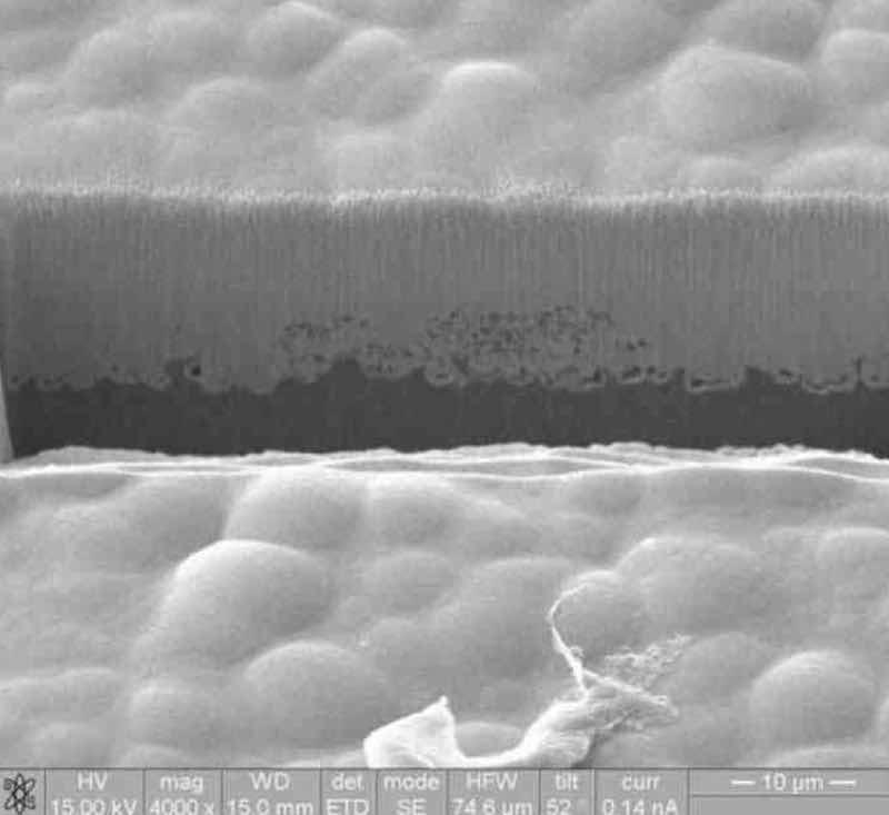 Figure 5âFocused ion beam (FIB) image of the electroless nickel deposit.