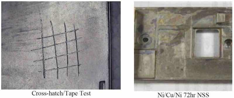 Figure 7âCross-hatch tape test and neutral salt spray (NSS) results.