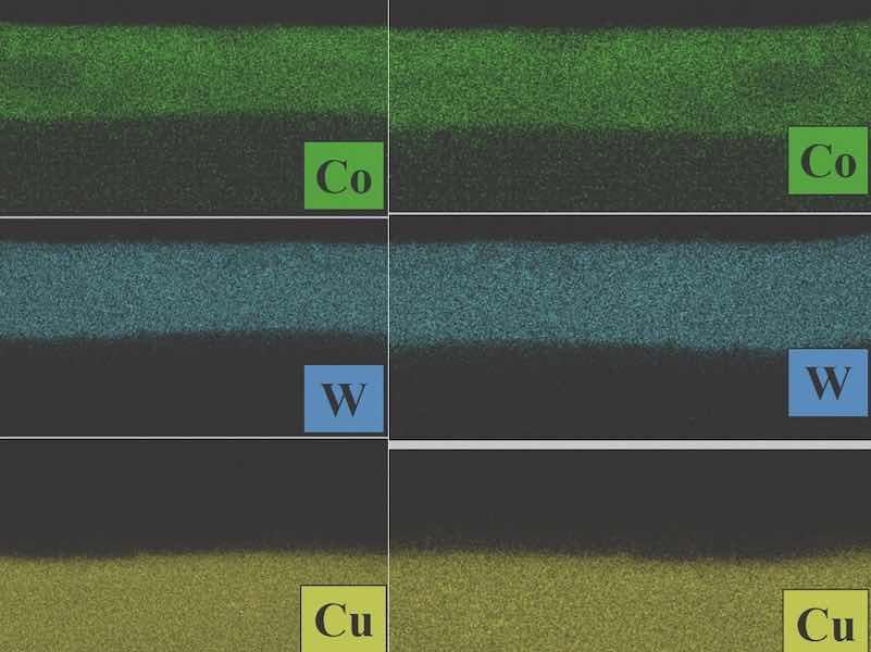 EDX mapping from the cross-section image of CoâW coating electrodeposited 