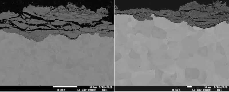 Fig. 5 Microscopical analysis of galvanized steel: a) magnification 250Ã; b) magnification 500Ã.