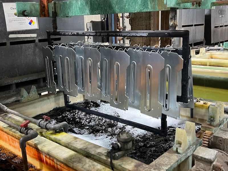 racked parts being plated