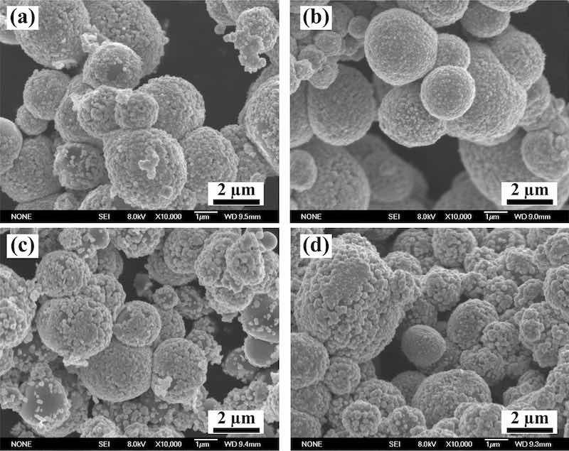 Figure 3: Morphologies of plating coating TiCp at various temperature (a) 298 K (b) 303 K (c) 308 K and (d) 313 K.