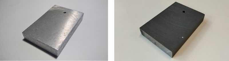 Figure 1. The untreated sample (left) and the anodized sample ((right), j = 2 A/dm2 and t = 1 h).